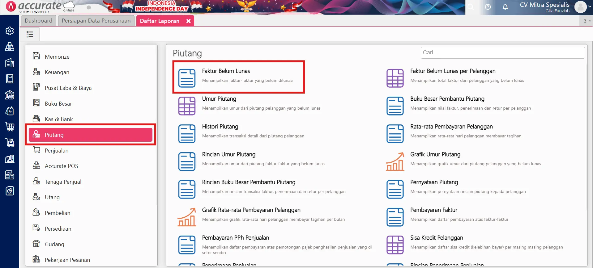 simpan format laporan yang sudah dimodifikasi